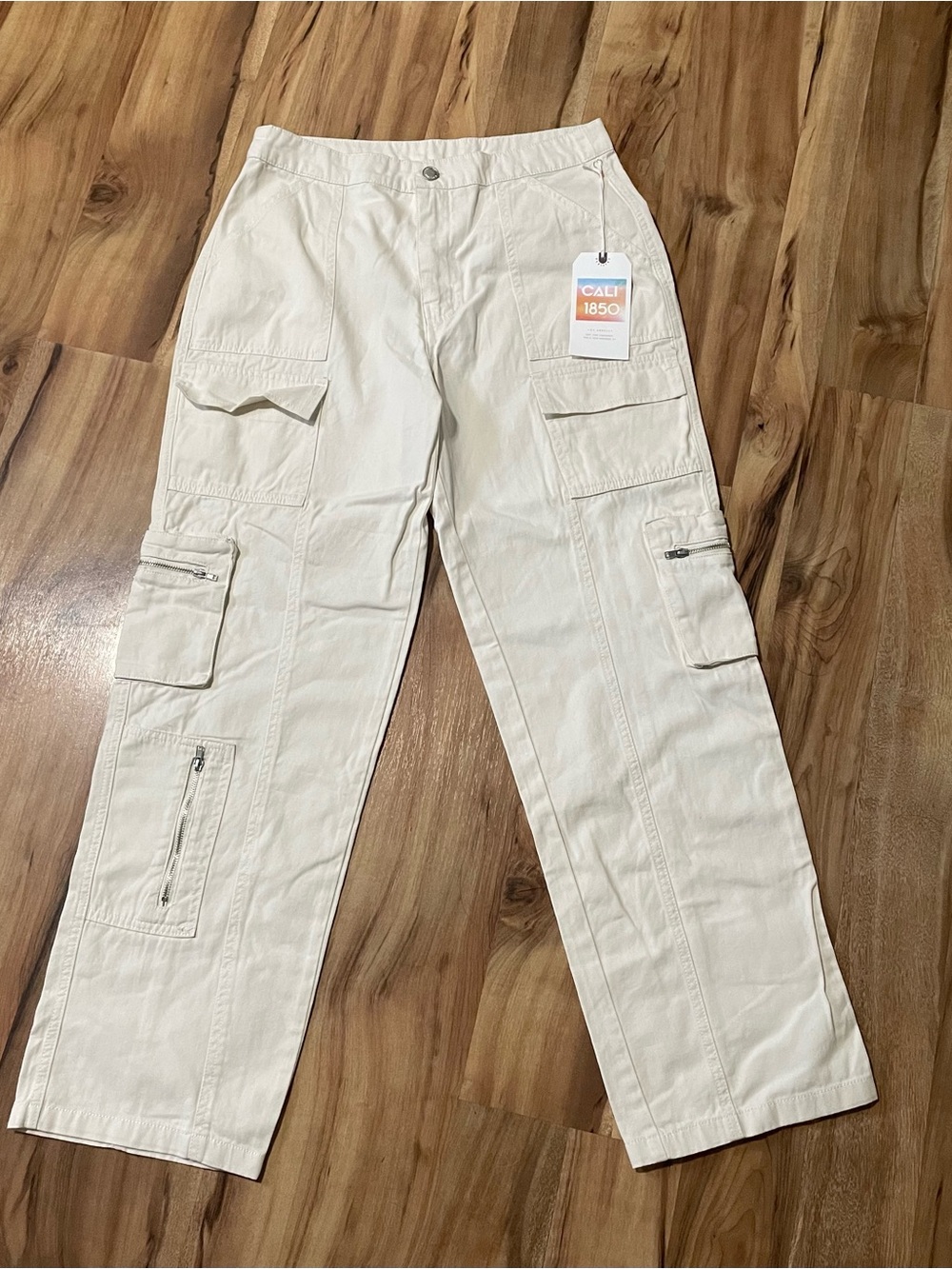 NWT Cali 1850 Cream Cargo Pants- Wide Leg Utility Skate Gorpcore Trousers Sz 7